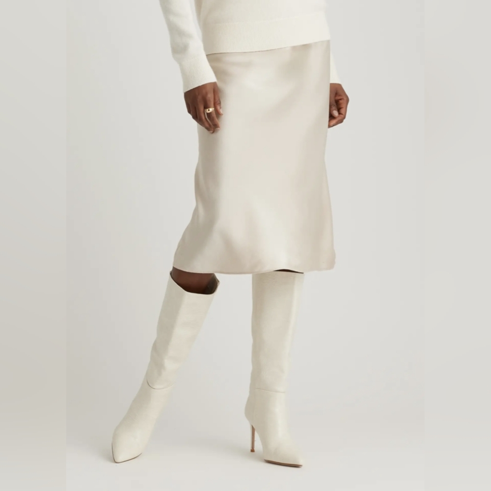 Quince Silk Midi Skirt in Champagne